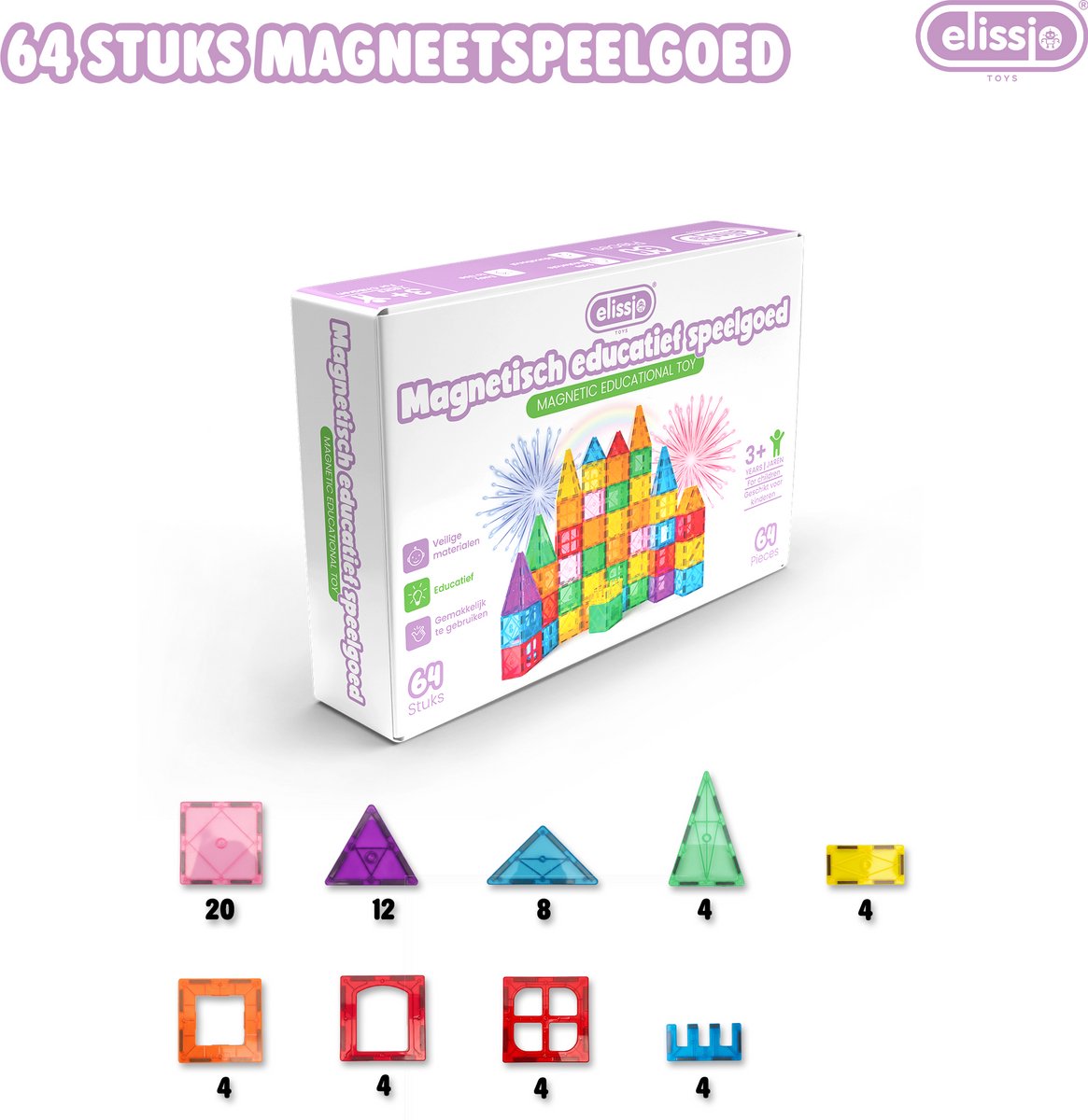 Elissio® Magnetische Tegels – 64 Stuks