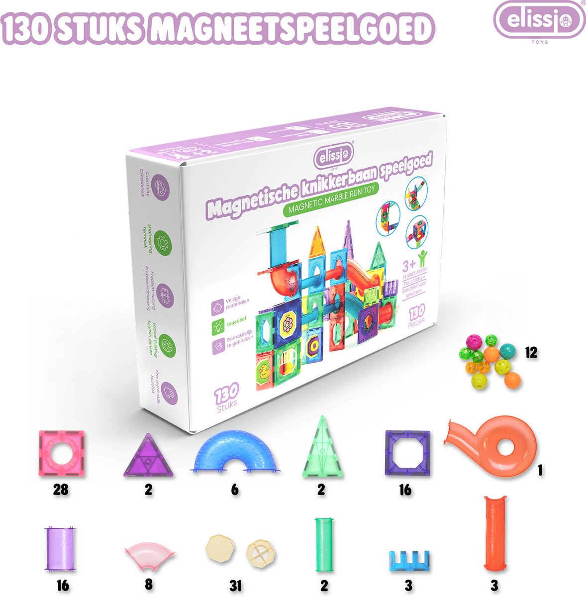 Elissio® Magnetische Knikkerbaan – 130 Stuks