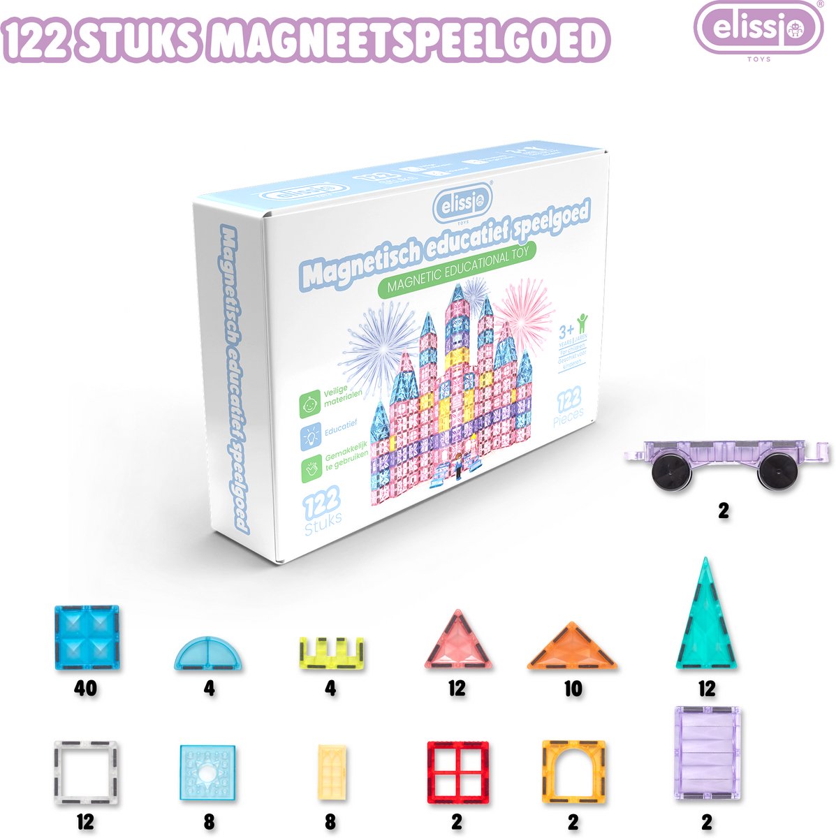 Elissio® Star Pastel Magnetische Bouwstenen – 122 Stuks