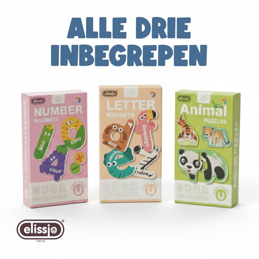 Elissio® 3-in-1 Magnetische Set 82 Stuks – Dieren, Letters & Cijfers