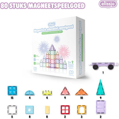 Elissio® Star Pastel Magnetische Bouwstenen – 80 Stuks