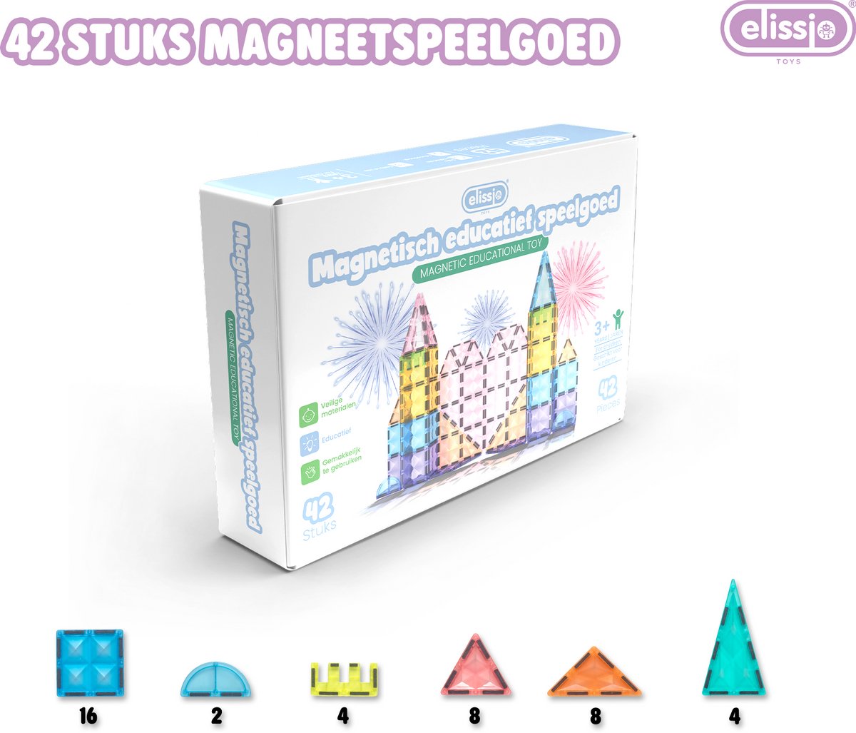 Elissio® Star Pastel Magnetische Bouwstenen – 42 Stuks