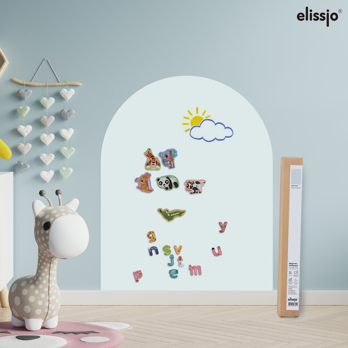 Elissio® Magneticoo Muursticker Boog 100x80 cm – IJsblauw + Accessoires